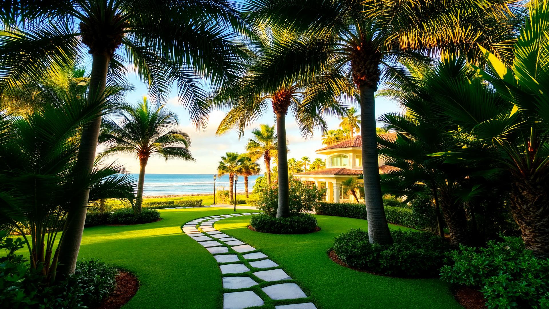 Florida tropical landscape with palms